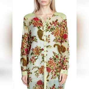 Aratta Floral Sheer Velvet Button-Up Blouse